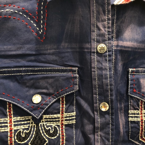 💖 NWT Affliction top, blue with cross pattern on back. LIMITED! Size small. - Picture 4 of 6